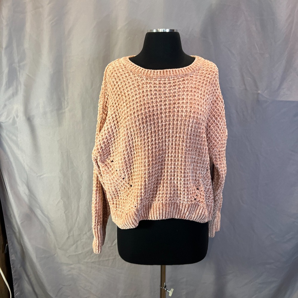 Francescas Cupcake Max Chenille Waffle Sweater Womens XL Pink Dropped Shoulder